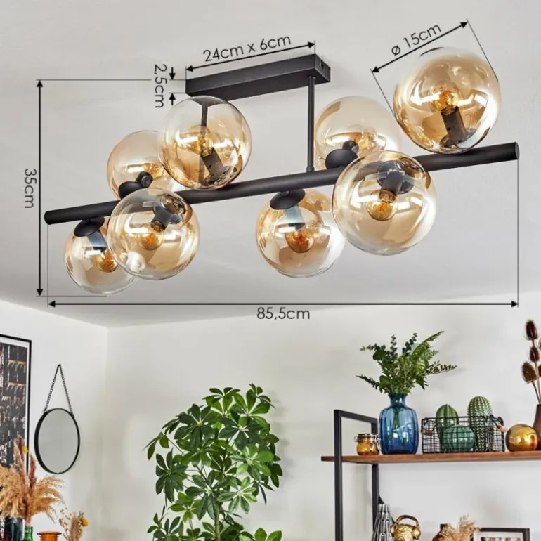 Gastor Plafonnier, Boule lumineuse Ambre, Clair, 8 lumières