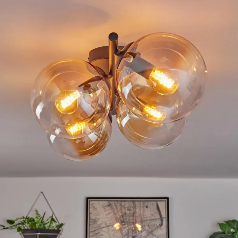 Gastor Plafonnier, Boule lumineuse Ambre, Clair, 4 lumières