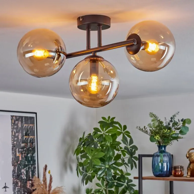 Gastor Plafonnier, Boule lumineuse Ambre, 3 lumières
