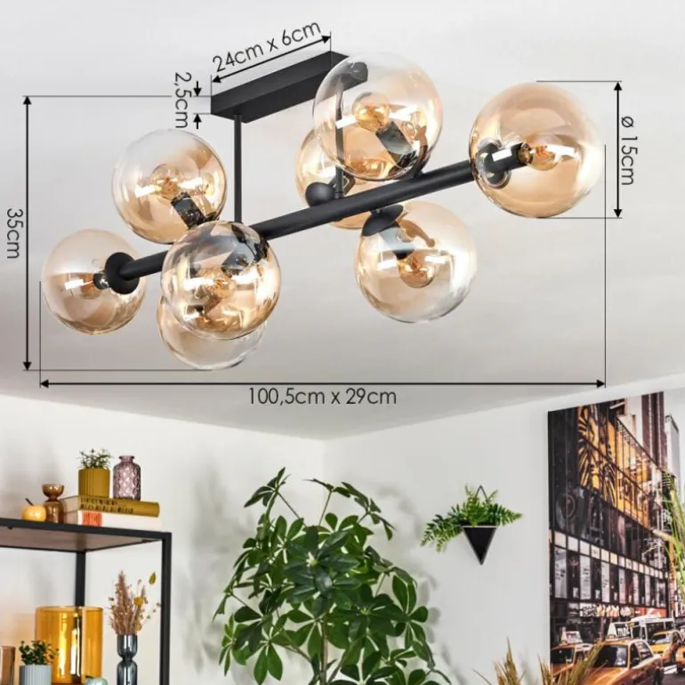 Gastor Plafonnier, Boule lumineuse Ambre, Clair, 8 lumières