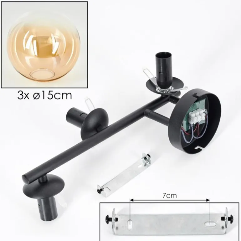 Gastor Plafonnier, Boule lumineuse Ambre, Clair, 3 lumières