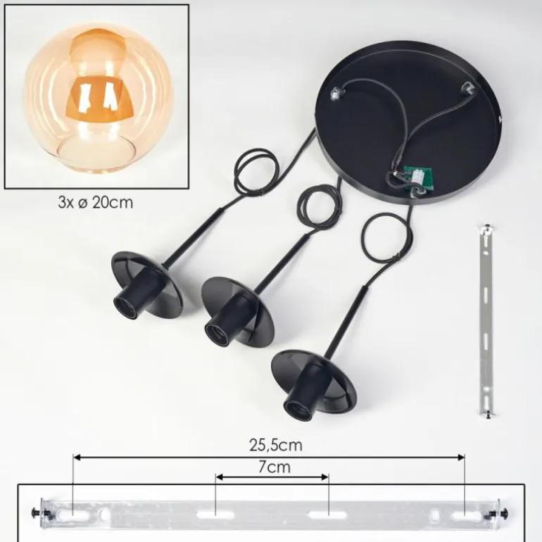 Gastor Suspension, Boule lumineuse 30 cm Ambre, 3 lumières