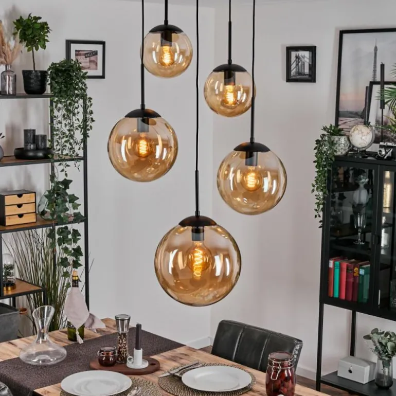 Gastor Suspension, Boule lumineuse 45 cm Noir, 5 lumières