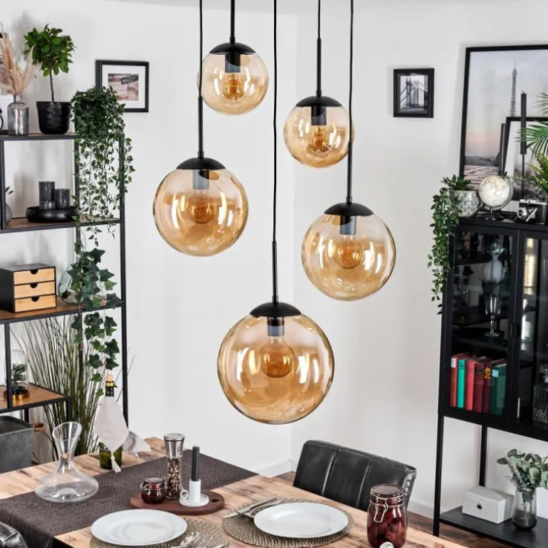 Gastor Suspension, Boule lumineuse 45 cm Noir, 5 lumières