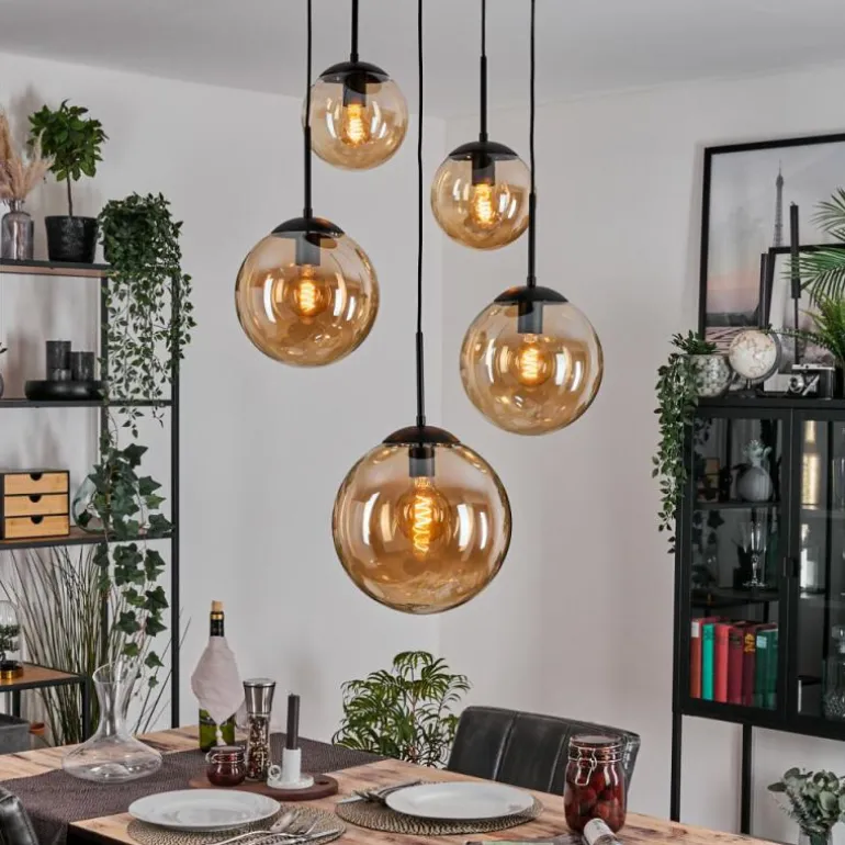 Gastor Suspension, Boule lumineuse 45 cm Noir, 5 lumières