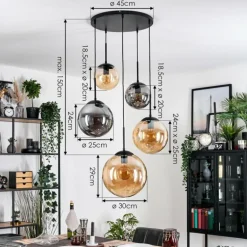 Gastor Suspension, Boule lumineuse 45 cm Noir, 5 lumières