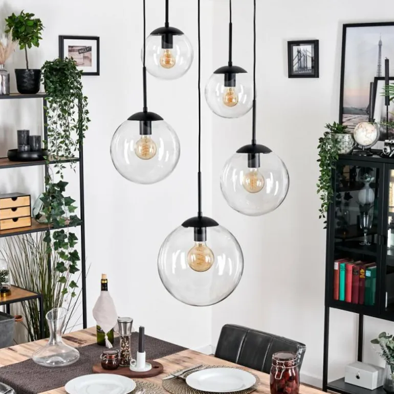 Gastor Suspension, Boule lumineuse 45 cm Noir, 5 lumières