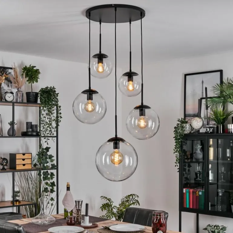Gastor Suspension, Boule lumineuse 45 cm Noir, 5 lumières