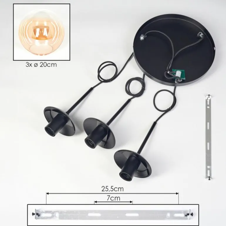 Gastor Suspension, Boule lumineuse Ambre, Clair, 3 lumières