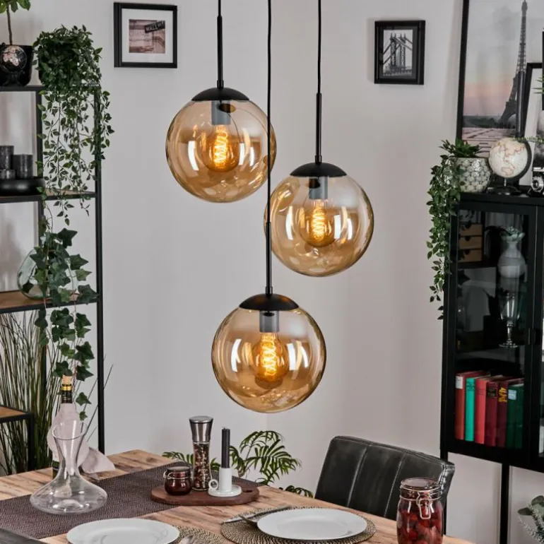 Gastor Suspension, Boule lumineuse Ambre, 3 lumières