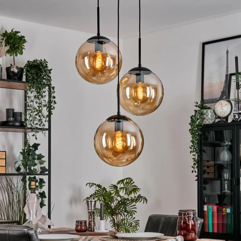 Gastor Suspension, Boule lumineuse Ambre, 3 lumières