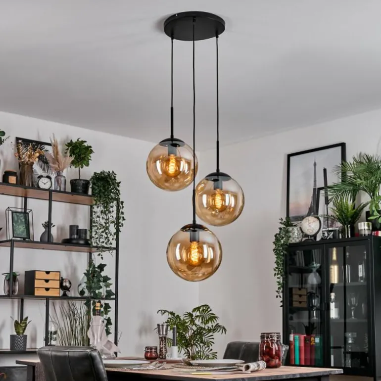 Gastor Suspension, Boule lumineuse Ambre, 3 lumières