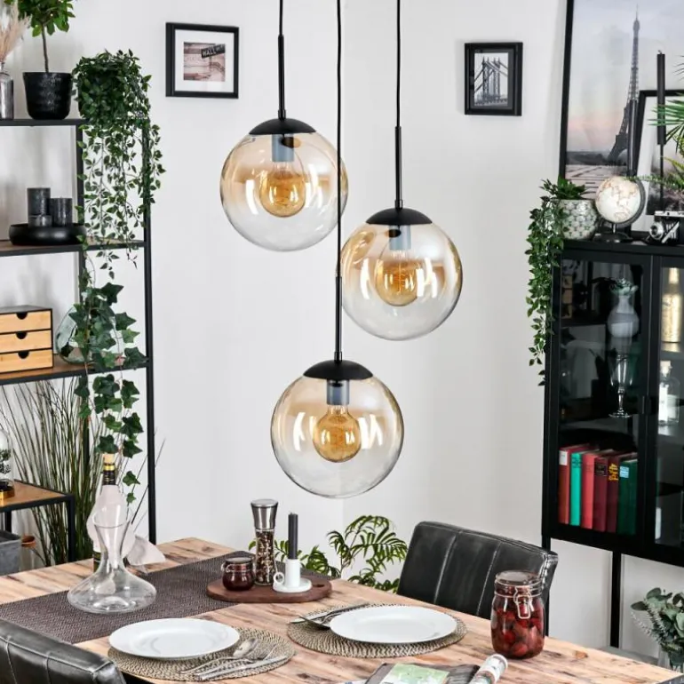 Gastor Suspension, Boule lumineuse Ambre, Clair, 3 lumières