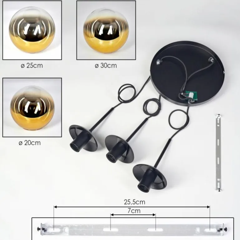 Gastor Suspension, Boule lumineuse 30 cm Or, Clair, 3 lumières