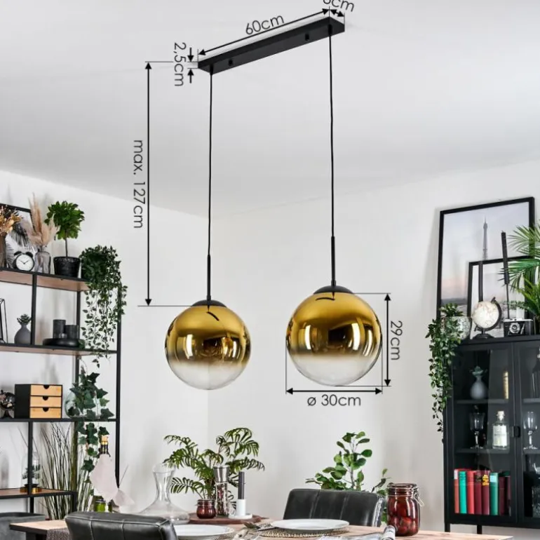 Gastor Suspension, Boule lumineuse, Suspension Or, Clair, 2 lumières