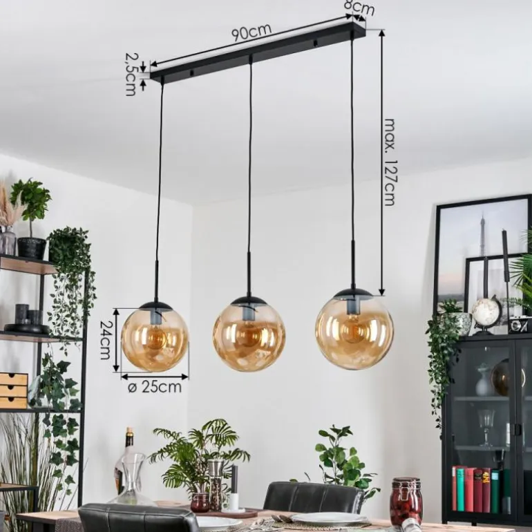 Gastor Suspension, Boule lumineuse, Suspension Ambre, 3 lumières