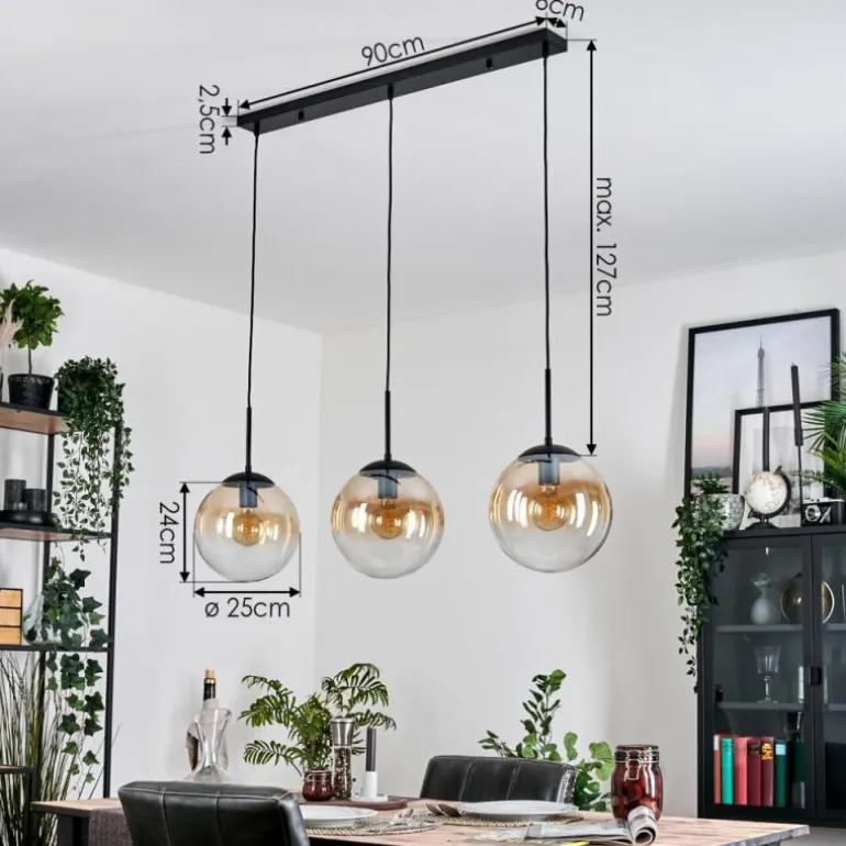 Gastor Suspension, Boule lumineuse, Suspension Ambre, Clair, 3 lumières