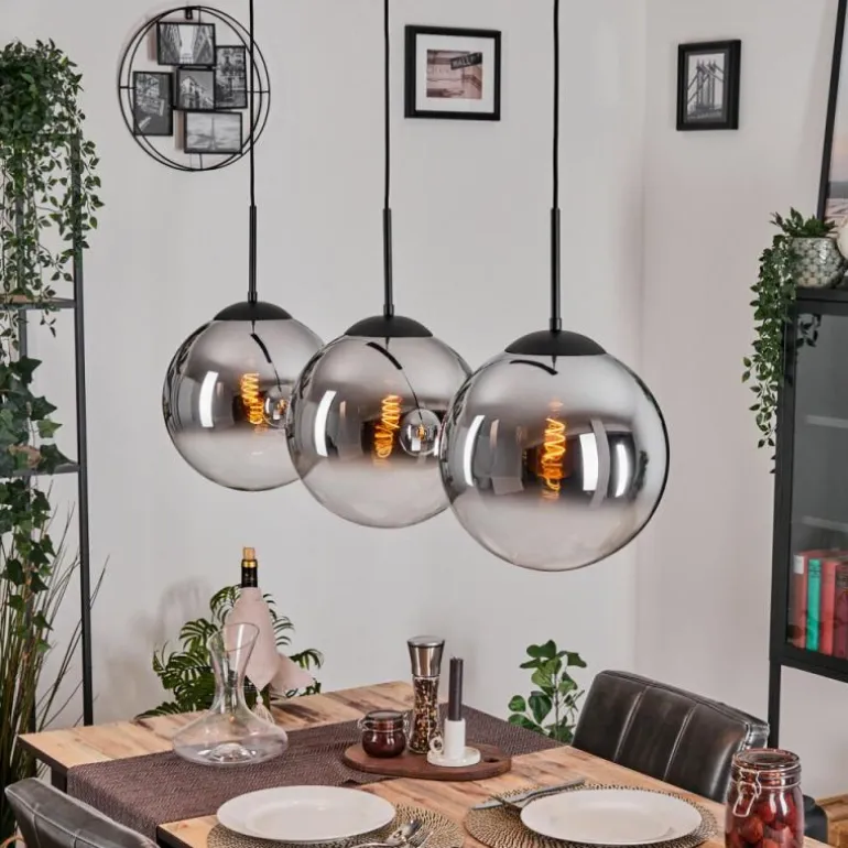 Gastor Suspension, Boule lumineuse, Suspension Chrome, Clair, Fumé, 3 lumières