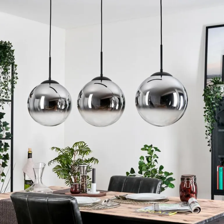 Gastor Suspension, Boule lumineuse, Suspension Chrome, Clair, Fumé, 3 lumières