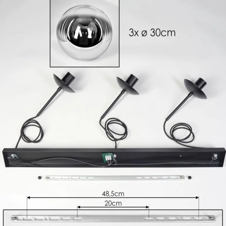 Gastor Suspension, Boule lumineuse, Suspension Chrome, Clair, Fumé, 3 lumières