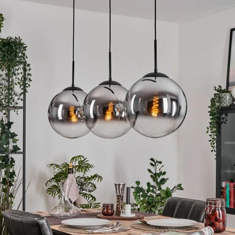 Gastor Suspension, Boule lumineuse, Suspension Chrome, Clair, Fumé, 3 lumières