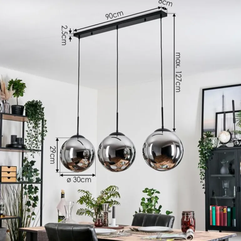 Gastor Suspension, Boule lumineuse, Suspension Chrome, Fumé, 3 lumières
