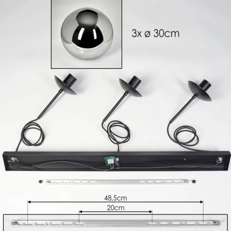 Gastor Suspension, Boule lumineuse, Suspension Chrome, Fumé, 3 lumières
