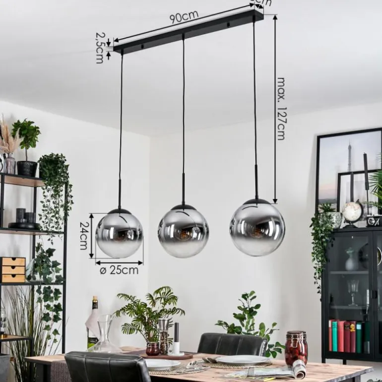 Gastor Suspension, Boule lumineuse, Suspension Chrome, Clair, Fumé, 3 lumières