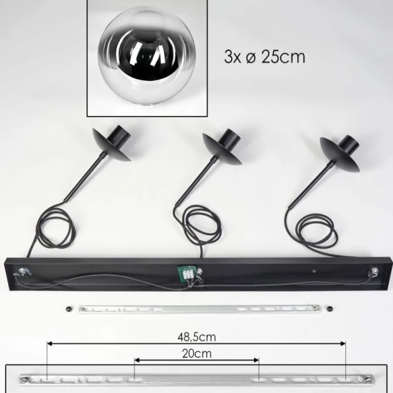 Gastor Suspension, Boule lumineuse, Suspension Chrome, Clair, Fumé, 3 lumières