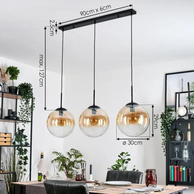 Gastor Suspension, Boule lumineuse, Suspension Ambre, Clair, 3 lumières