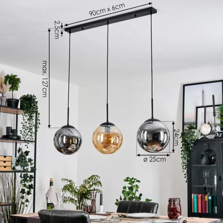 Gastor Suspension, Boule lumineuse, Suspension Ambre, Fumé, 3 lumières
