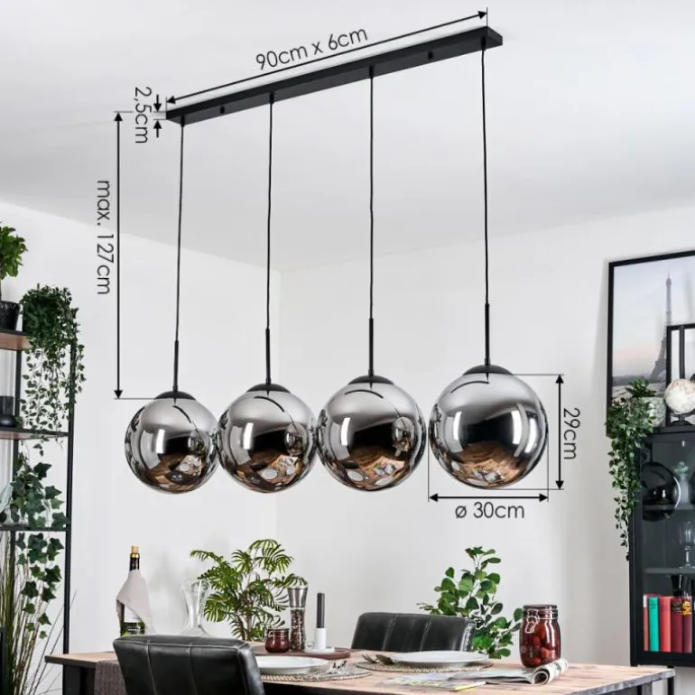 Gastor Suspension, Boule lumineuse, Suspension Chrome, Fumé, 4 lumières