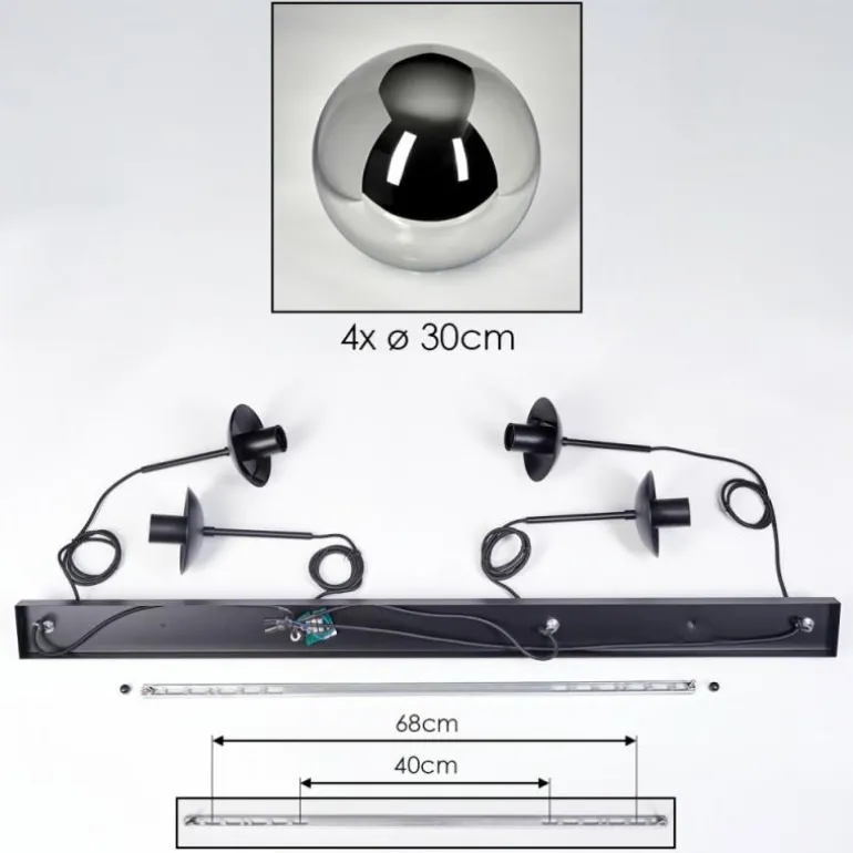 Gastor Suspension, Boule lumineuse, Suspension Chrome, Fumé, 4 lumières