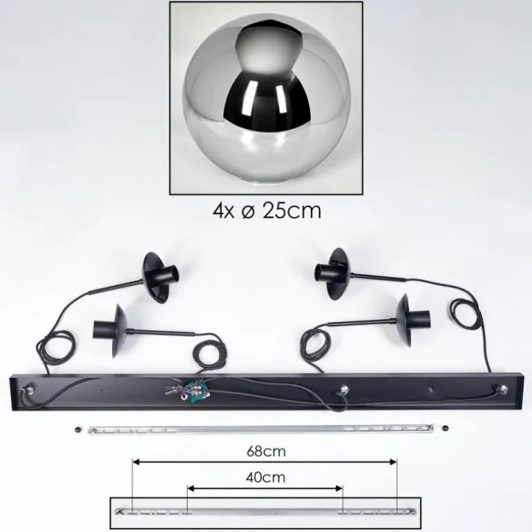 Gastor Suspension, Boule lumineuse, Suspension Chrome, Fumé, 4 lumières
