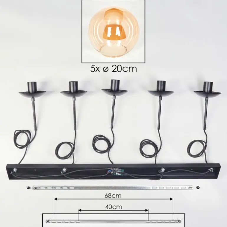 Gastor Suspension, Boule lumineuse, Suspension Ambre, 5 lumières