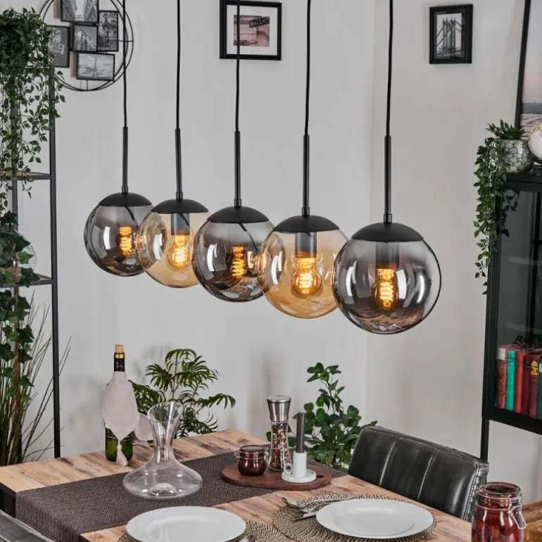 Gastor Suspension, Boule lumineuse, Suspension Ambre, Fumé, 5 lumières