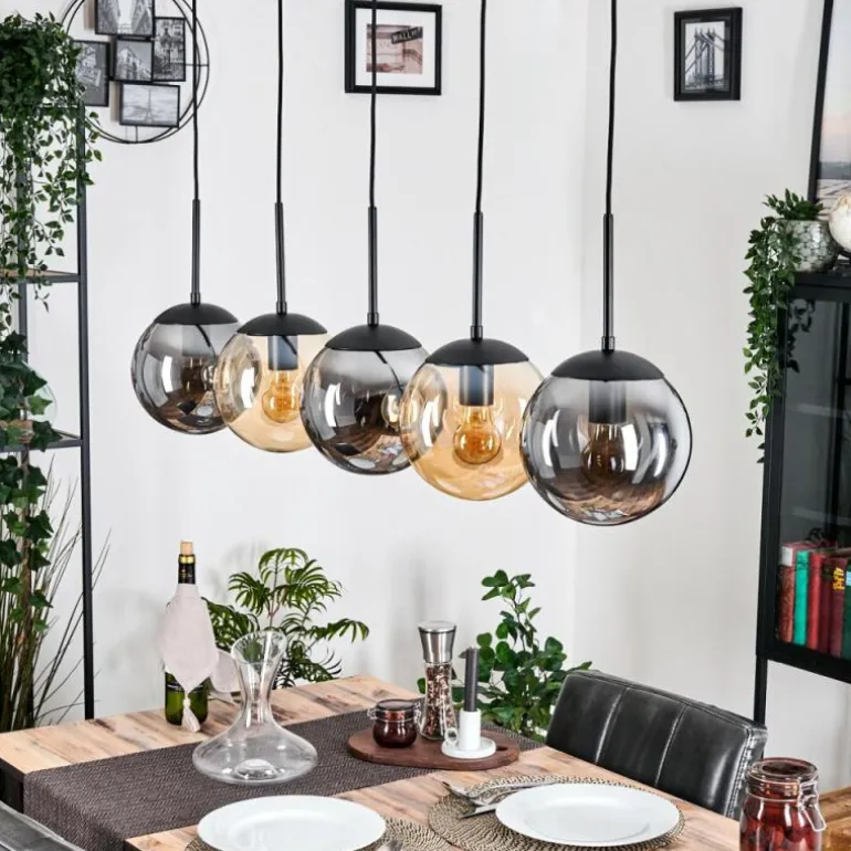 Gastor Suspension, Boule lumineuse, Suspension Ambre, Fumé, 5 lumières