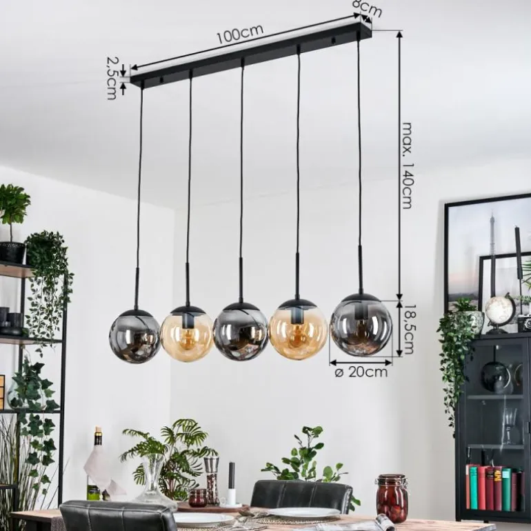 Gastor Suspension, Boule lumineuse, Suspension Ambre, Fumé, 5 lumières