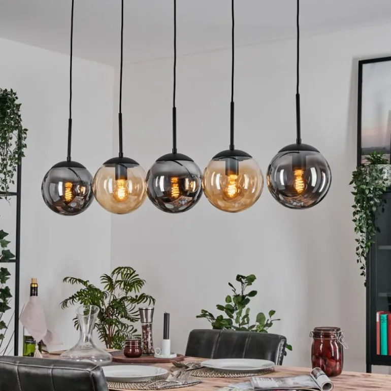 Gastor Suspension, Boule lumineuse, Suspension Ambre, Fumé, 5 lumières