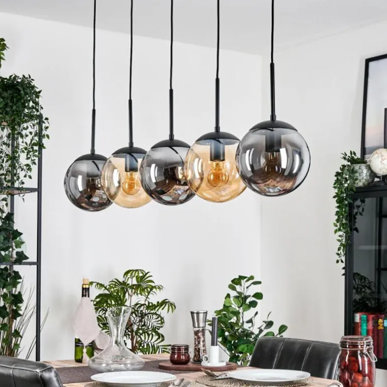 Gastor Suspension, Boule lumineuse, Suspension Ambre, Fumé, 5 lumières