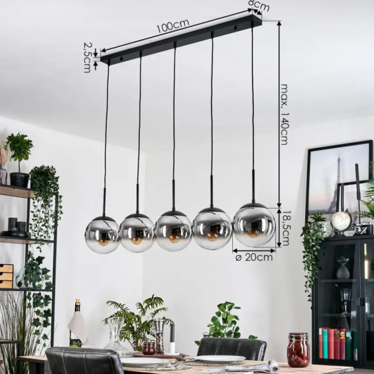 Gastor Suspension, Boule lumineuse, Suspension Chrome, Clair, Fumé, 5 lumières