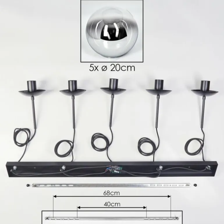 Gastor Suspension, Boule lumineuse, Suspension Chrome, Clair, Fumé, 5 lumières