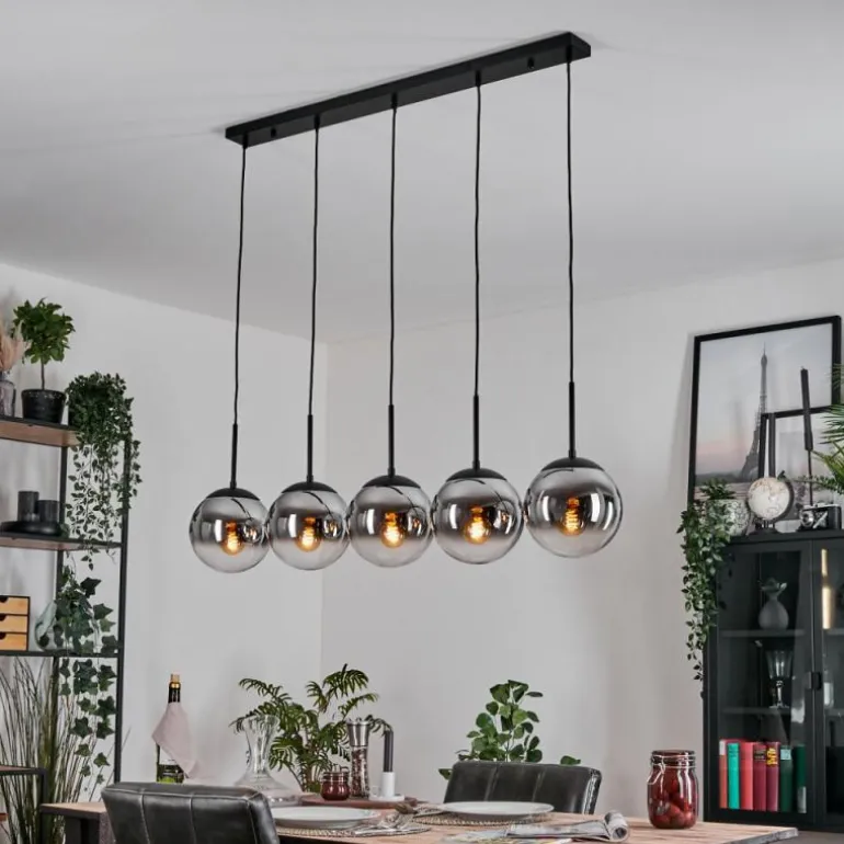 Gastor Suspension, Boule lumineuse, Suspension Chrome, Clair, Fumé, 5 lumières