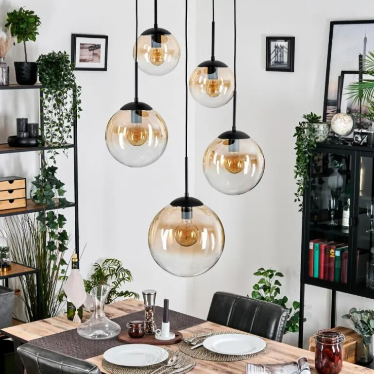 Gastor Suspension, Boule lumineuse, Suspension Ambre, Clair, 5 lumières