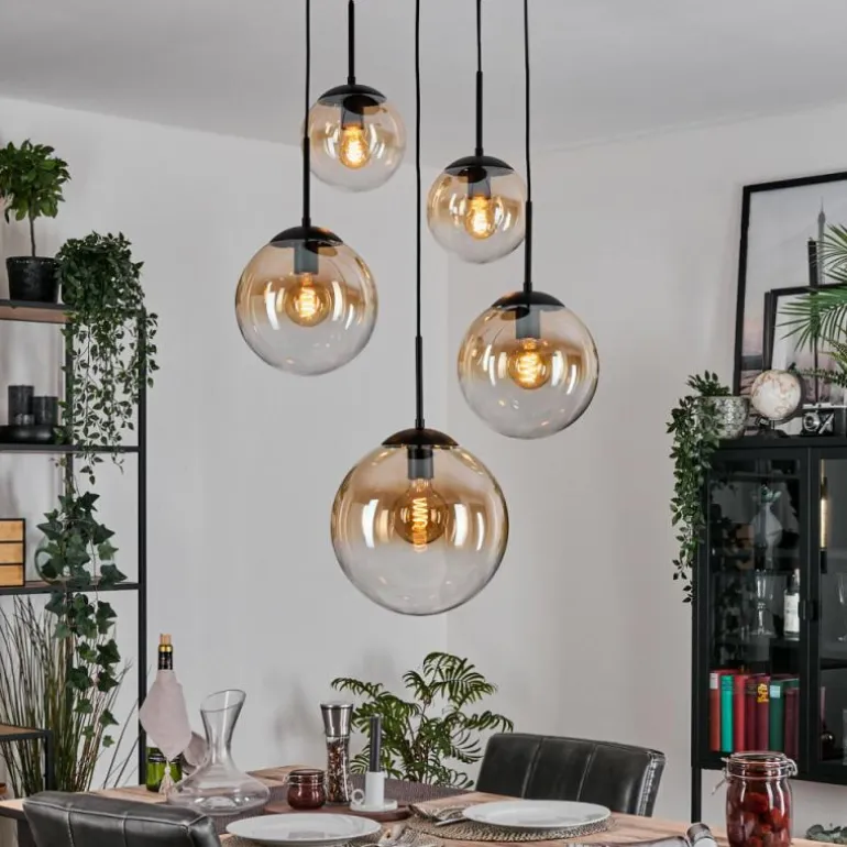 Gastor Suspension, Boule lumineuse, Suspension Ambre, Clair, 5 lumières