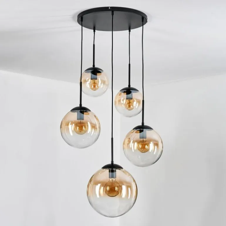 Gastor Suspension, Boule lumineuse, Suspension Ambre, Clair, 5 lumières
