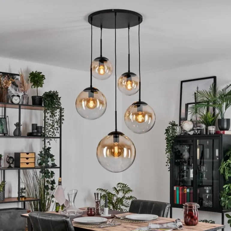 Gastor Suspension, Boule lumineuse, Suspension Ambre, Clair, 5 lumières