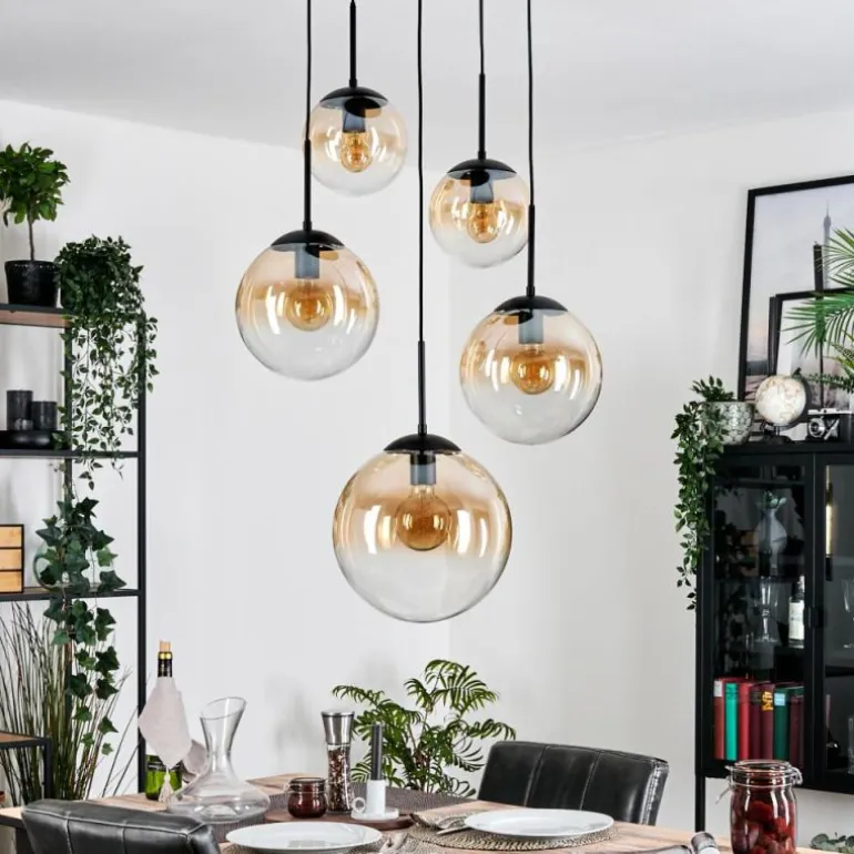 Gastor Suspension, Boule lumineuse, Suspension Ambre, Clair, 5 lumières