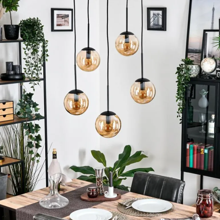 Gastor Suspension, Boule lumineuse, Suspension Ambre, 5 lumières