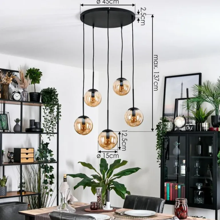 Gastor Suspension, Boule lumineuse, Suspension Ambre, 5 lumières